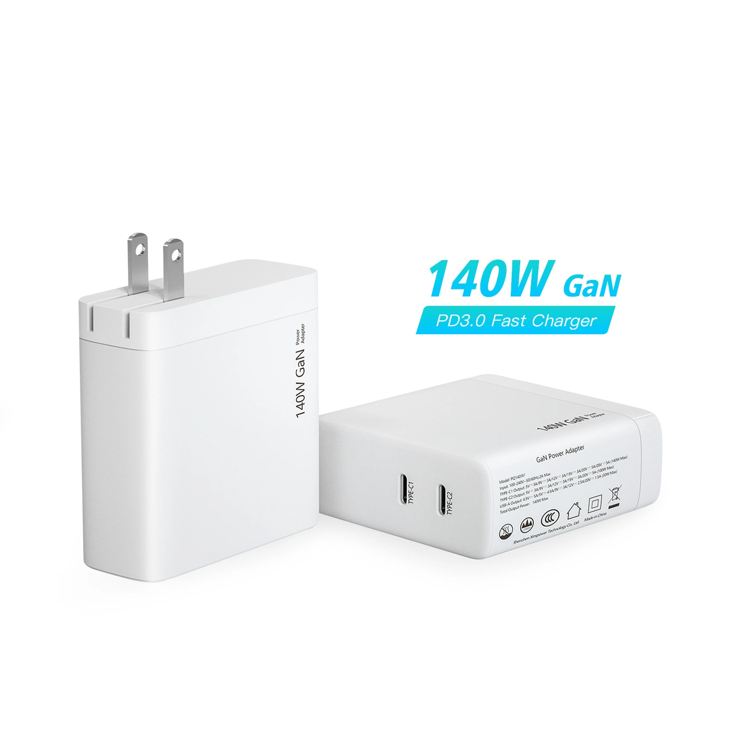 140W duálny USB port PD Charger US zástrčka sklopná