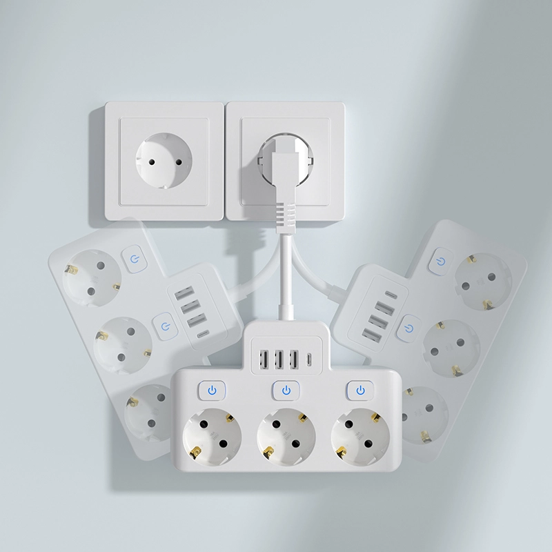 3-zásuvka EU Power Strip s individuálnym spínačom
