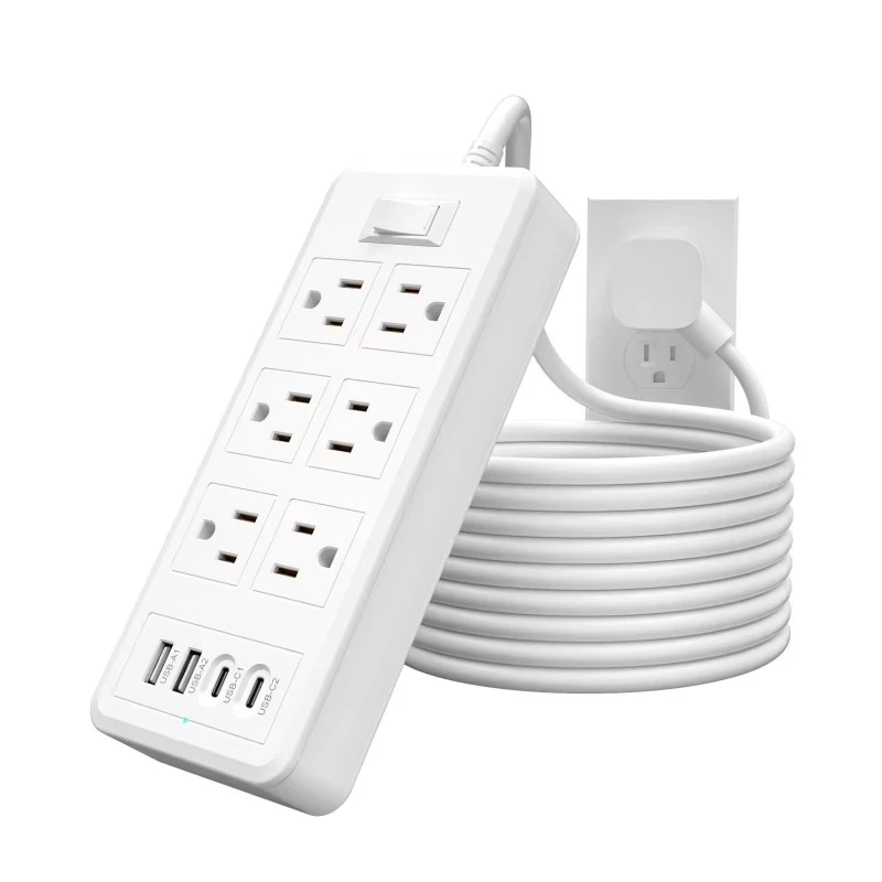 6 zásuviek 4 porty USB Napájací kábel USA