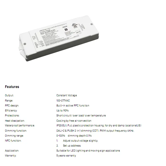 60W ovládač LED s konštantným napätím DALI CCT