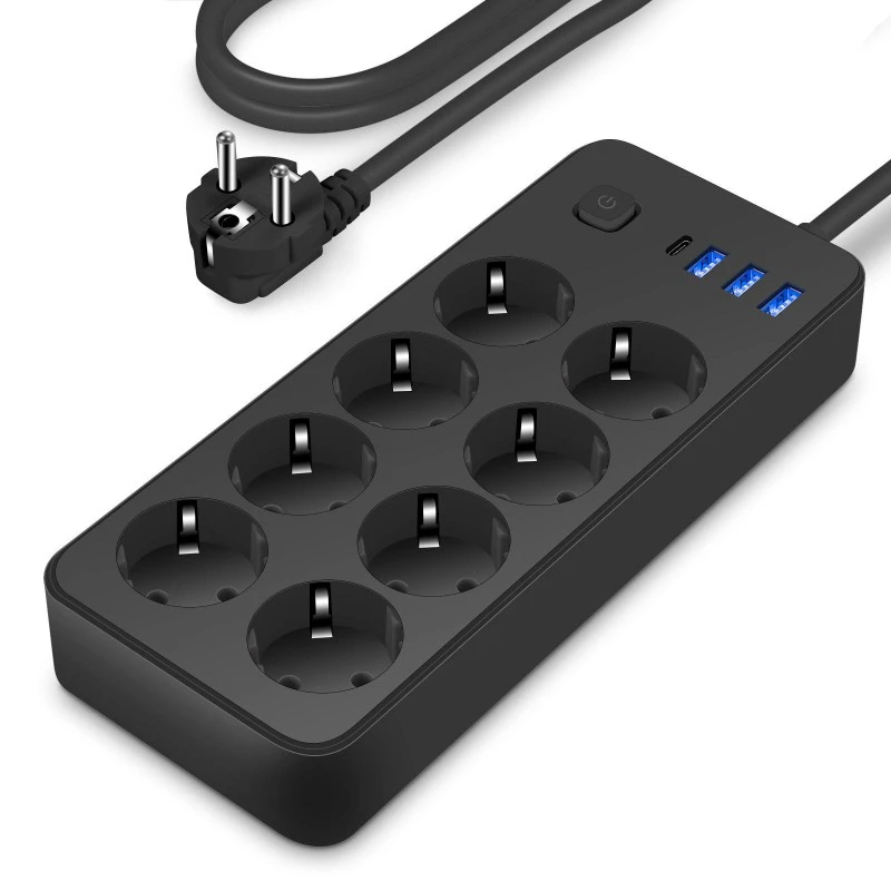EU Standard Power Strip 8 AC so 4 USB portami