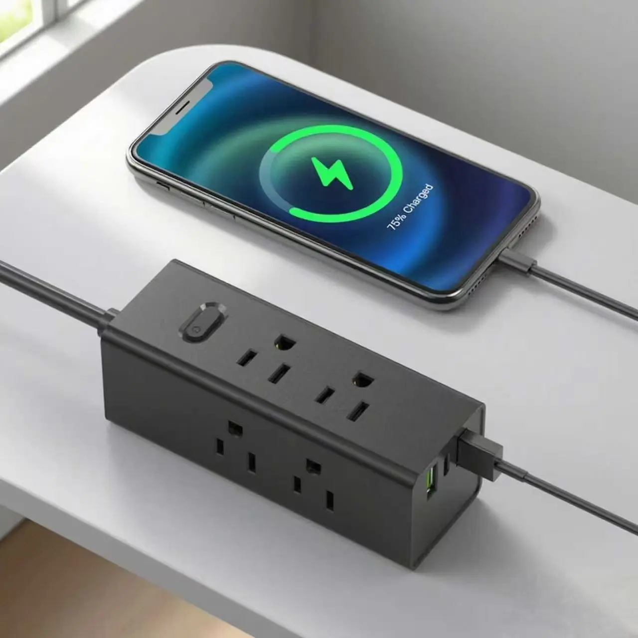 US Power Strip s USB plochým predlžovacím káblom Travel Power Strip